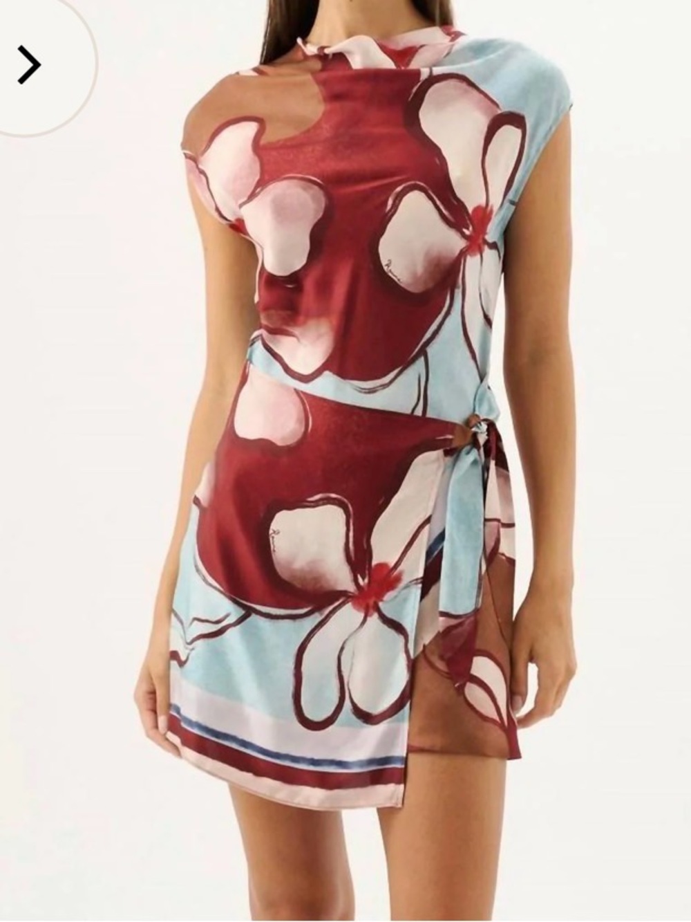 Floral Asymmetrical Wrap Dress in Burgundy and Light Blue